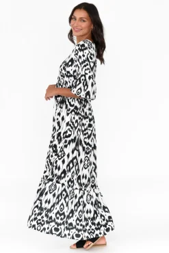 Maxi Dresses<Orientique Izmir Black Geo Frill Sleeve Dress
