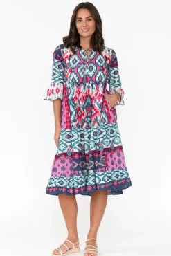 Cotton Dresses<Orientique Izmir Pink Geo Organic Cotton Dress