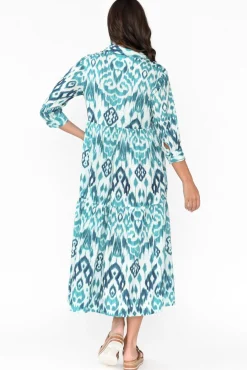 Cotton Dresses<Orientique Izmir Turquoise Geo Organic Cotton Tiered Dress