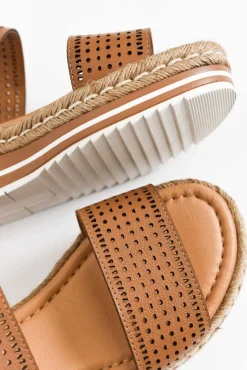 Slides<Hinako Jabiru Tan Leather Platform Slide