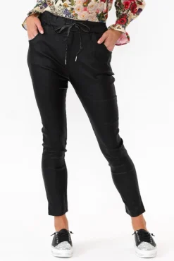 Pants<Indigo Designs Jacinta Black Wet Look Stretch Pant