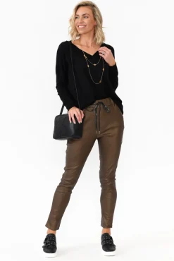 Pants<Indigo Designs Jacinta Bronze Wet Look Stretch Pant
