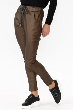 Pants<Indigo Designs Jacinta Bronze Wet Look Stretch Pant
