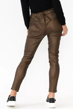 Pants<Indigo Designs Jacinta Bronze Wet Look Stretch Pant
