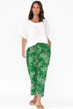 Pants<Cali and Co Jacqui Green Blossom Linen Pants