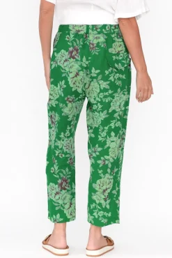 Pants<Cali and Co Jacqui Green Blossom Linen Pants