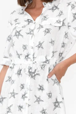 Linen Dresses<Threadz Jada White Star Linen Dress