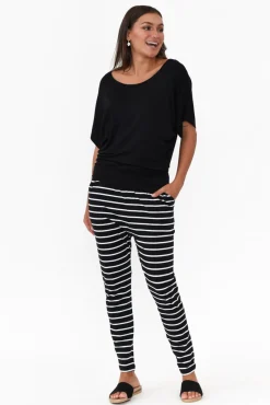 Pants<Betty Basics Jade Black And White Stripe Slouch Pant