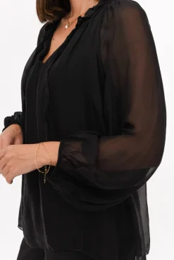 Sleeved Tops<La Strada James Black Front Tie Silk Top