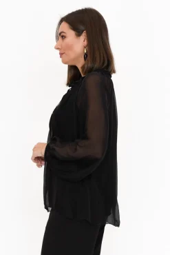 Sleeved Tops<La Strada James Black Front Tie Silk Top