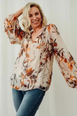 Sleeved Tops<La Strada James Rust Leaf Front Tie Silk Top