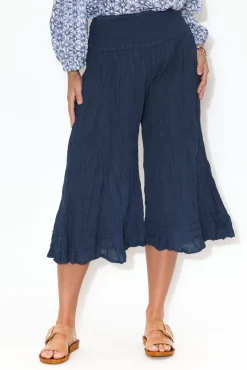Pants<Namastai Janet Navy Cropped Crinkle Cotton Pant