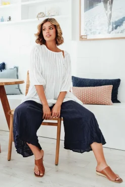 Pants<Namastai Janet Navy Cropped Crinkle Cotton Pant