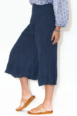 Pants<Namastai Janet Navy Cropped Crinkle Cotton Pant