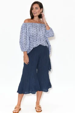 Pants<Namastai Janet Navy Cropped Crinkle Cotton Pant