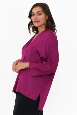 Sleeved Tops<La Strada Jason Purple Gloss Top