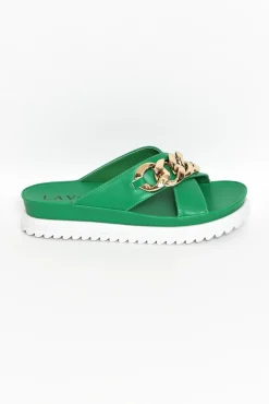 Flat Sandals<Lav-Ish Jelena Green Chain Crossover Slide