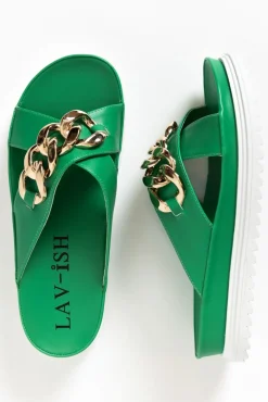 Flat Sandals<Lav-Ish Jelena Green Chain Crossover Slide