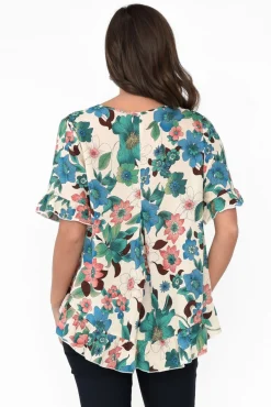 Cotton Tops<Wishstone Jenelle Green Floral Frill Top