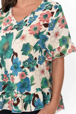 Cotton Tops<Wishstone Jenelle Green Floral Frill Top