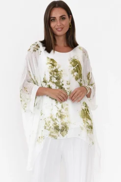 Sleeved Tops<Donna Donna Jill Khaki Watercolour Silk Layer Top