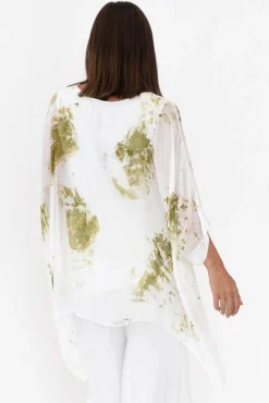 Sleeved Tops<Donna Donna Jill Khaki Watercolour Silk Layer Top