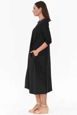 Cotton Dresses<Tirelli Jody Black Cotton Panel Dress