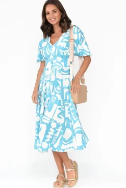 Midi Dresses<Label of Love Joel Blue Abstract Button Dress