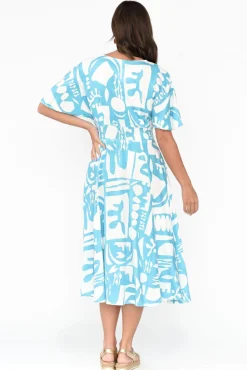 Midi Dresses<Label of Love Joel Blue Abstract Button Dress