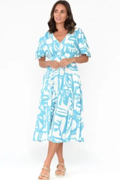 Midi Dresses<Label of Love Joel Blue Abstract Button Dress