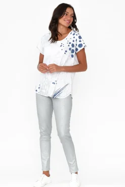 Cotton Tops<Cafe Latte Joetta Blue Animal Cotton Foil Top