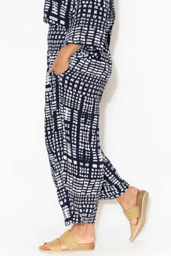 Pants<Portobello Jolene Navy Abstract Print Crinkle Pant