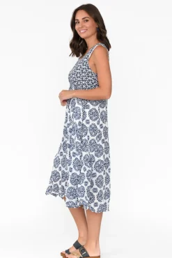 Midi Dresses<Namastai Jolie Navy Fiesta Crinkle Cotton Dress