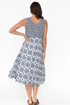 Midi Dresses<Namastai Jolie Navy Fiesta Crinkle Cotton Dress