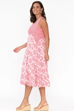 Midi Dresses<Namastai Jolie Red Fiesta Crinkle Cotton Dress