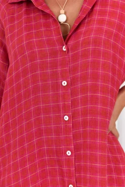 Linen Dresses<Soul Sparrow Jonah Pink Check Linen Button Dress