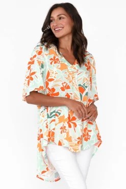 Tunic Tops<PQ Jordyn Orange Garden V Neck Top