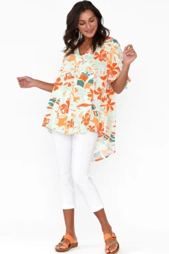 Tunic Tops<PQ Jordyn Orange Garden V Neck Top