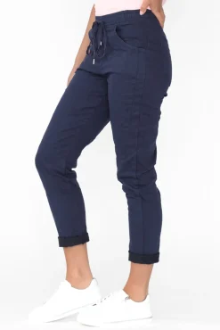 Pants<Cafe Latte Joselyn Navy Cotton Blend Drawstring Pant