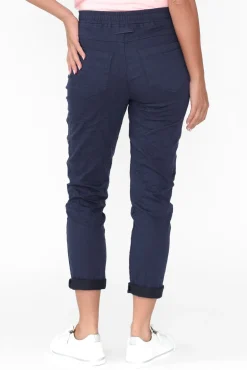 Pants<Cafe Latte Joselyn Navy Cotton Blend Drawstring Pant