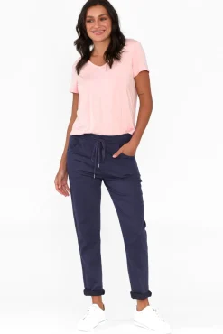 Pants<Cafe Latte Joselyn Navy Cotton Blend Drawstring Pant