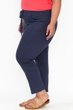 Pants<Cafe Latte Joselyn Navy Cotton Blend Drawstring Pant