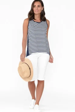 Cotton Tops<Betty Basics Josie Navy Stripe Cotton Tank