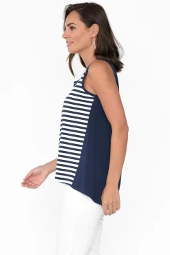 Cotton Tops<Betty Basics Josie Navy Stripe Cotton Tank