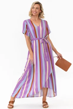 Maxi Dresses<PQ Joy Purple Stripe Elastic Waist Dress
