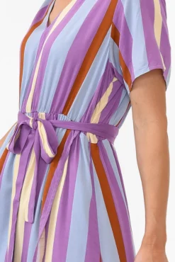 Maxi Dresses<PQ Joy Purple Stripe Elastic Waist Dress