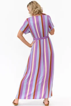 Maxi Dresses<PQ Joy Purple Stripe Elastic Waist Dress