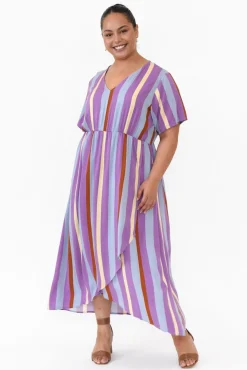 Maxi Dresses<PQ Joy Purple Stripe Elastic Waist Dress