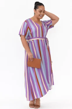 Maxi Dresses<PQ Joy Purple Stripe Elastic Waist Dress