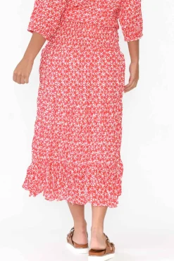 Skirts<Namastai Jude Red Flower Crinkle Cotton Skirt